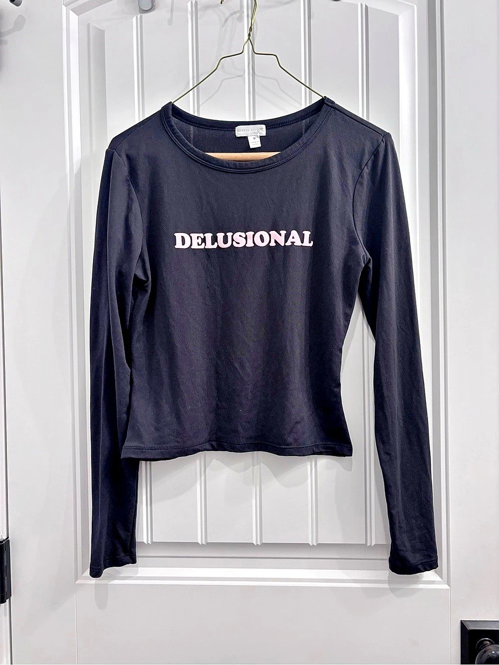 Orange Kiss Delusional long sleeve tee Long Sleeve Tee in Black & Pink Size